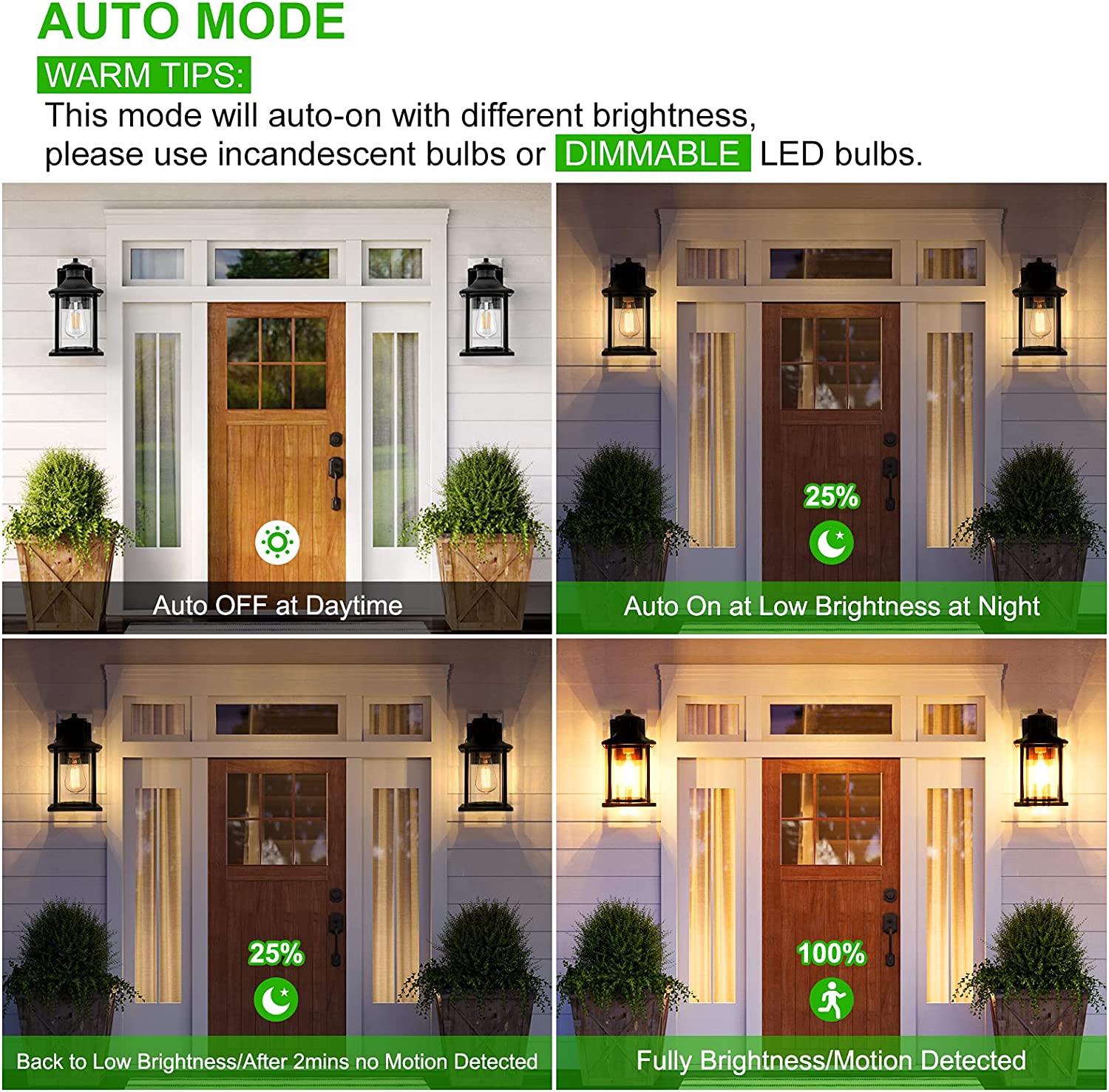 Pack Motion Sensor Outdoor Wall Lanterns Waterproof Dusk To Dawn Outdoor Wall Sconces Motion